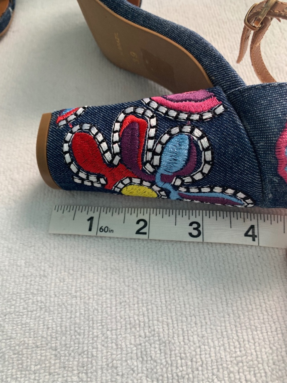 Only Denim Embroidered Block High Heel Sandals Brazilian Statement Shoes 39 - Picture 6 of 6